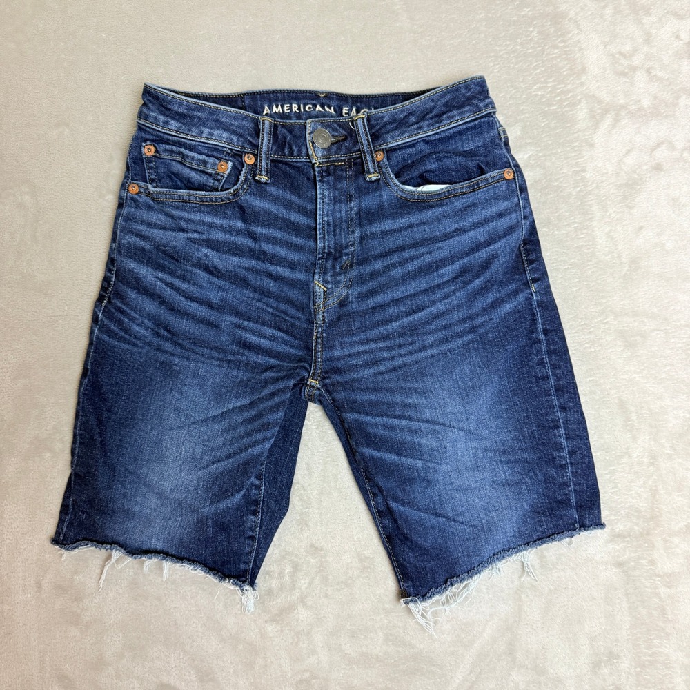 American Eagle Athletic Fit Denim Shorts Mens 26 Blue Airflex+ Cutoff Distressed